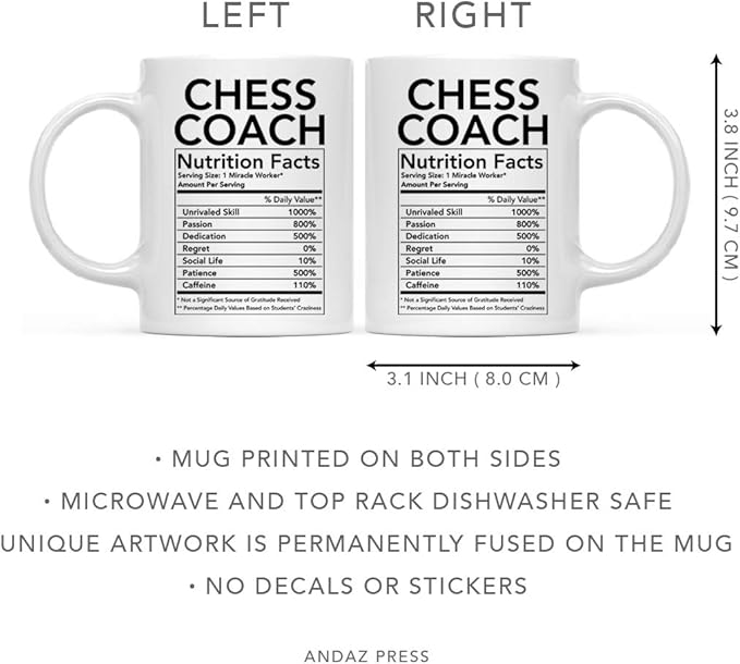 Andaz Press Funny 11oz. Ceramic Coffee Tea Mug Thank You Gift, Chess Coach Nutritional Facts, 1-Pack, Novelty Gag Birthday Christmas Gift Ideas Coworker