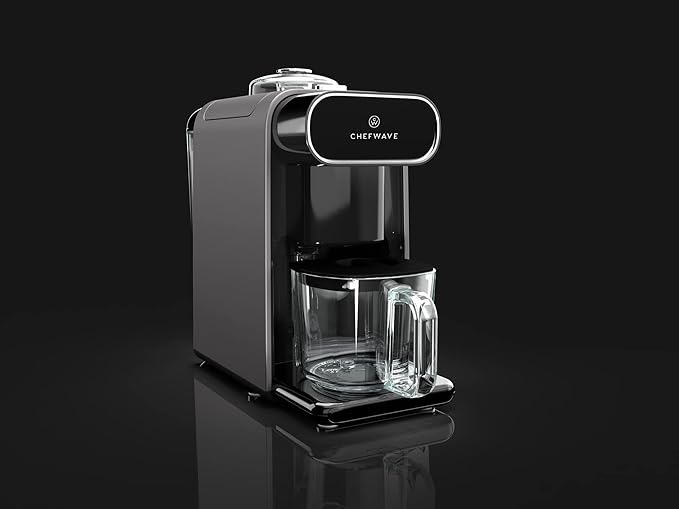 ChefWave Milkmade Soy Milk Maker – 6-in-1 Plant-Based Milk Machine for Almond, Oat, Soy, Cashew, Coconut & Macadamia – No Soaking, Auto-Clean, Delay Start, Glass Pitcher – Silver/Black