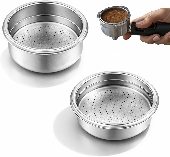 Thinp 2 Pcs Stainless Steel Coffee Filter, 51mm Pressurized Filter Basket Espresso Filters Basket Espresso Machine Parts Compatible with 51mm Portafilter Coffee Machines (1+2 Cups Capacity)