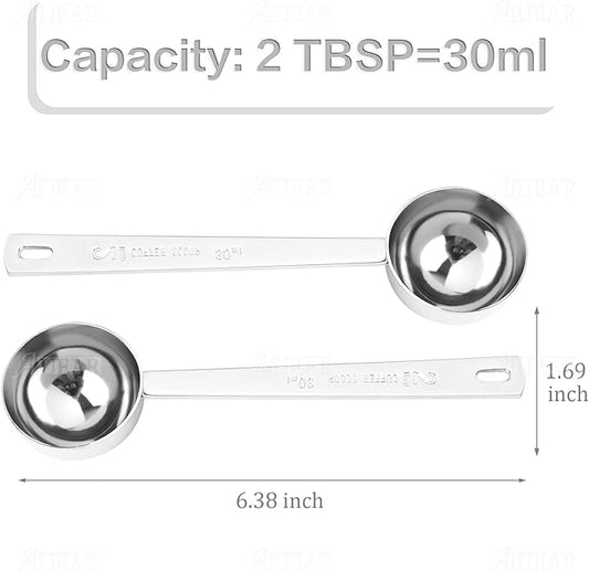AUEAR, 5 Pack Coffee Measuring Scoop 304 Stainless Steel Spoon 1 Tablespoon Spoons Kitchen Scoops with Long Handle for Home Milk Tea Sugar Powder Silver 30ml