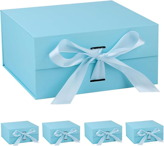 OEMVALATY Light Blue Gift Box,10x10x5 Inches Gift Boxes with Lids for Presents with Magnetic Closure and Ribbon for Wedding,Storage,Birthday(5-Pack)