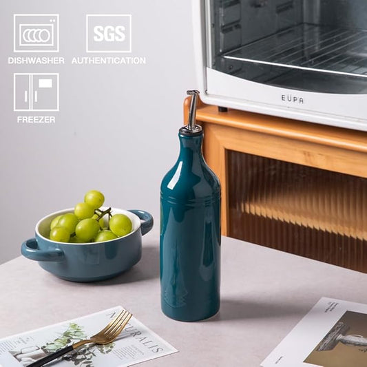 Sweejar Large Ceramic Olive Oil Dispenser Bottle, Opaque Oil Cruet Protects to Reduce Oxidation, Suitable for Storage Vinegar, Soy Sauce & Other Liquids, Pack of 1, 24 Fl Oz(Teal Green)