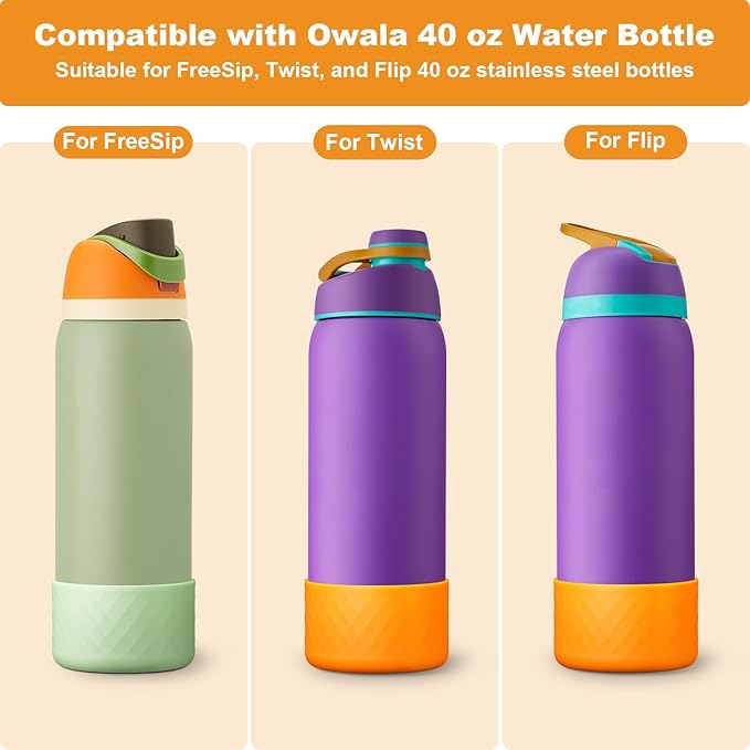 2PCS Silicone Water Bottle Boot for Owala 24oz 32oz 40oz, Anti-Slip Protective Sleeve Bottom Bumper Protector for FreeSip, Twist, and Flip Stainless Steel Water Bottles