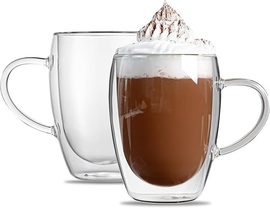 Restaurantware Glass Espresso Cups 12 Count 12 Ounces Borosilicate Double Wall Glass Coffee Mugs Insulated Clear Tea Drinkware for Hot or Cold Beverages