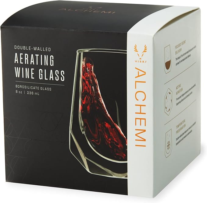 Viski Alchemi Aerating Wine Glass, Double Walled Tasting Tumbler for Red Wine, Enhances Aroma & Flavor, Elegant Modern Glassware, Home Bar Essentials, 8 oz, Set of 1