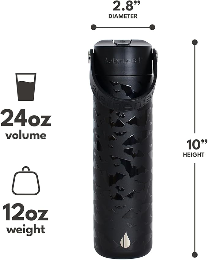 Elemental 24oz Insulated Water Bottle with Straw - 100% Leak-Proof Stainless Steel Core Water Bottles for Travel, Sports and Gym - Double Wall Insulation & BPA Free - Night Flight
