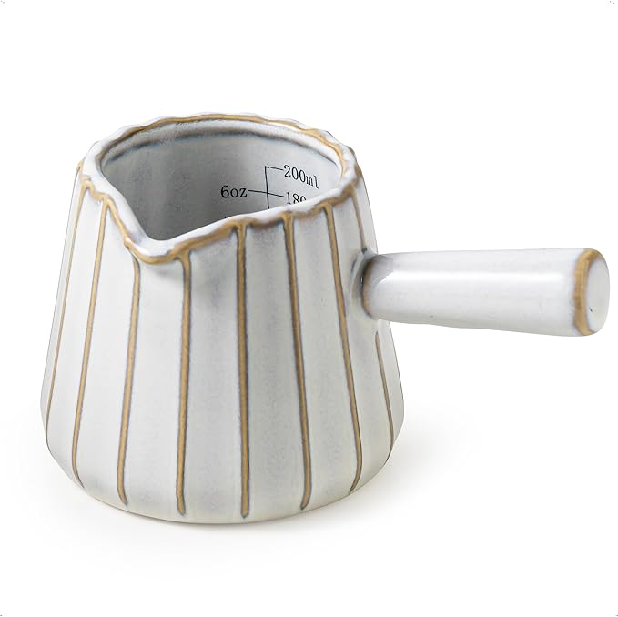 YHOJOY Ceramic Espresso Cups, Espresso Measuring Cup with Handle, Expresso Shots Cups with Scale, Espresso Accessories, 200ML /6 OZ, Cream White