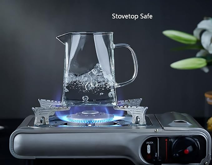 Glass Pitcher with Handle, Milk and Cream Pitcher Cup Jug, Heat Resistant Borosilicate Glass Creamer for Coffee Tea or Maple Syrup Serving, Stovetop & Microwave Safe (18oz/ 550ML)