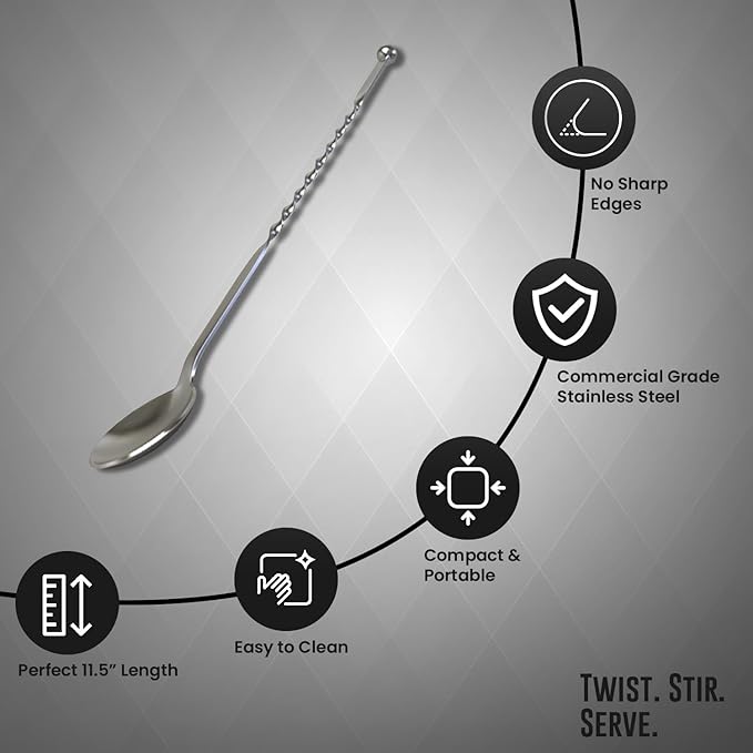 Rattleware Stainless Steel Swirl Stem Bar Twist Stirrer/Spoon - 11.5" (Pack of 12) - Commercial Grade, Ideal Gift for Drink & Coffee Enthusiasts, Ideal for Home & Professional Use