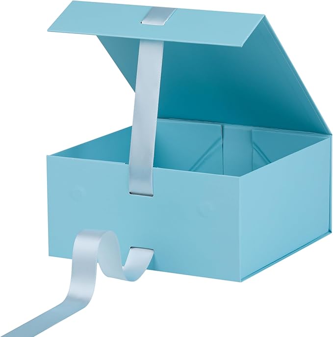 OEMVALATY Light Blue Gift Box,8x8x4 Inches Gift Boxes with Lids for Presents with Magnetic Closure and Ribbon for Wedding,Storage,Birthday