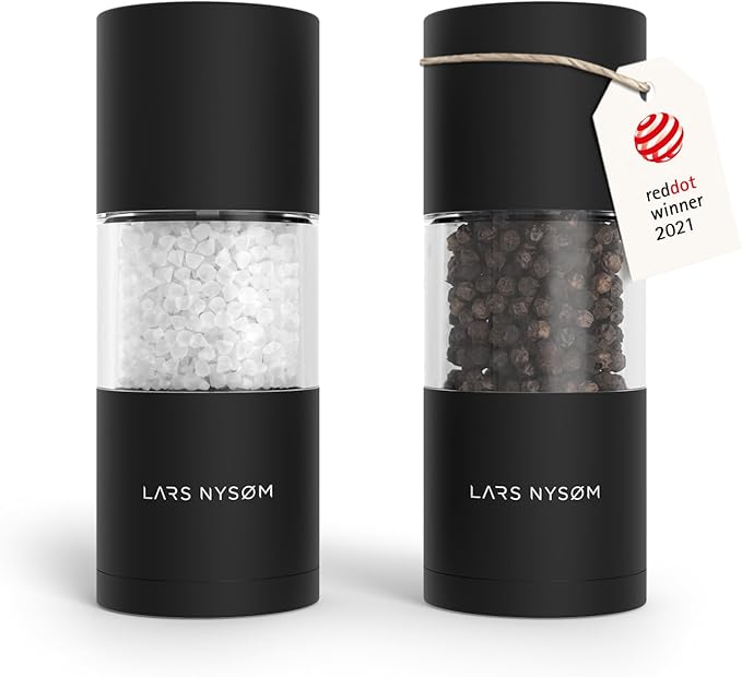 LARS NYSØM Salt and Pepper Grinder Set, Manual Salt and Pepper Mills with Adjustable Ceramic Grinder, Design Spice Shaker Set (Carbon Black)