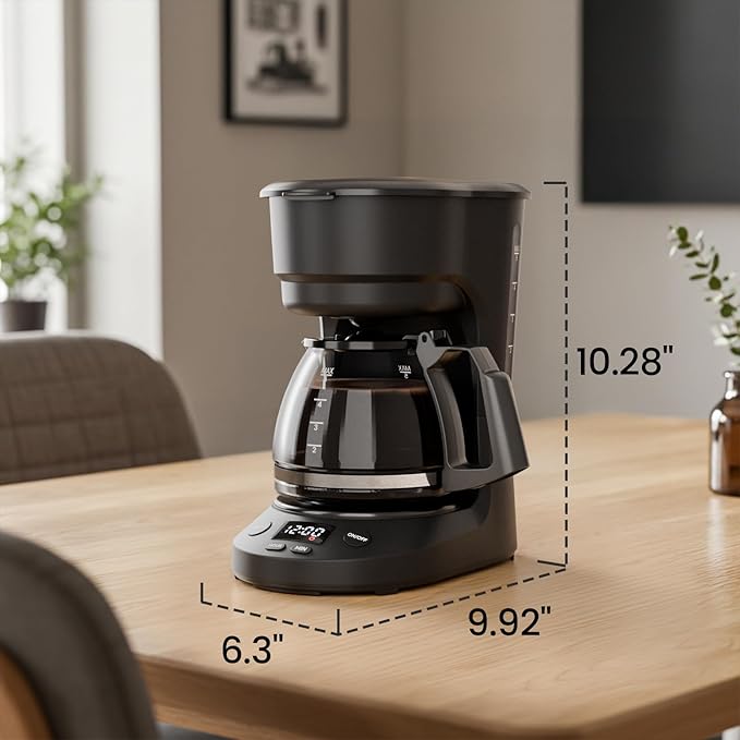 Kismile 5-Cup Drip Coffee Machine with LED Display, Small Coffee Maker with Anti-Drip, Timer, Auto Shut-Off, Dry-Boil Protection, Removable Funnel, Compact, Ideal for Home & Office (Black)
