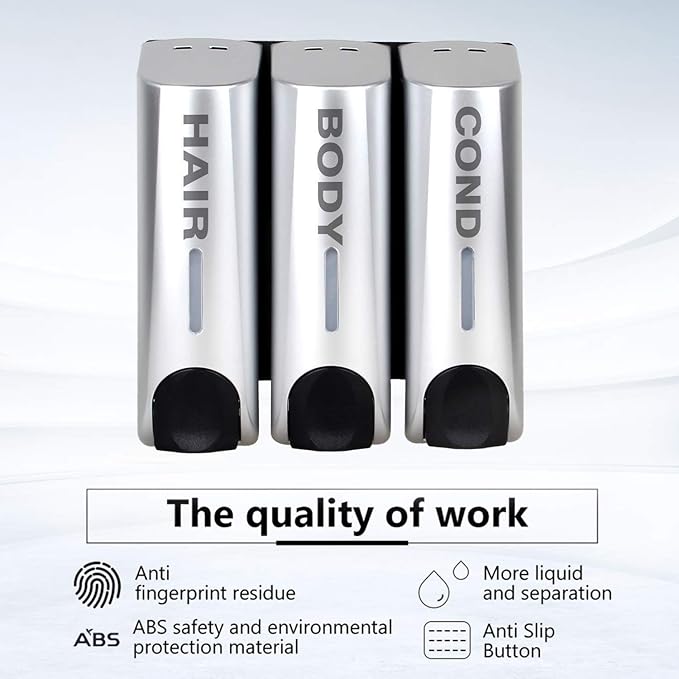 Wall Mounted Shower Soap Dispenser 3 Chamber No Drill Shampoo Dispenser for Shower Wall Shampoo and Conditioner Dispenser for Bathroom Hotel 3 * 350ml Silver
