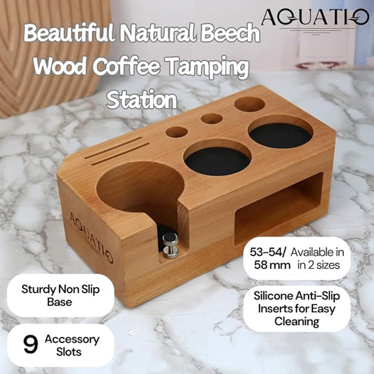 Espresso Tamping Station - Wooden Coffee Tamper Station For Storage 58 mm Portafilter Tamper Distributor - Espresso Organizer - Knock Box Accessories