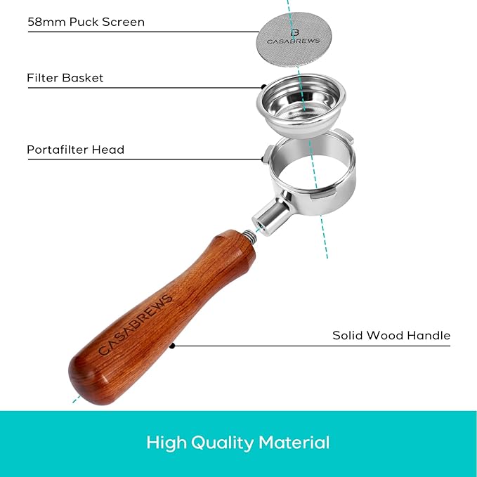 Casabrews 58mm Bottomless Portafilter with 3 Ears, Professional Espresso Portafilter with Filter Basket and Puck Screen, Compatible with CASABREWS Ultra, 5700 Series, 4700Gense and Neutron Pro