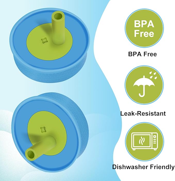 2 Pack Replacement Lids for Owala Kids Insulation Tumbler 12oz & 15oz, Spill Resistant Cap with 4 Flexible Straws, BPA-Free, Dishwasher Safe, Accessories for Owala Kids Bottle
