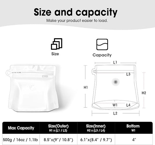 16oz 1lb 60pcs Coffee Bags with Valve,Vented Coffee Bag Barrier Bag Store Bags Coffee Packaging Storage Pouches Stand-up Bag for Food Diamond Shaped Need to Use Heat Sealing Machine（White）