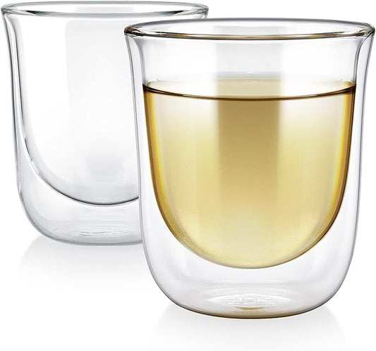 Teabloom Tulip Insulated Glasses for Tea, Coffee and other Beverages - Double Walled Heatproof Glass Maintains Drinks Hot/Cold, 8 oz (Set of Two)