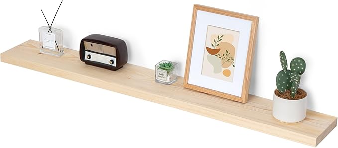 Marsmiles Natural Wood Floating Shelves | 48 Inch Unfinished Wood Wall Shelves Set of 1 | 48" W x 6.7" D Rustic Wooden Shelves for Bathroom Kitchen Living Room Bedroom