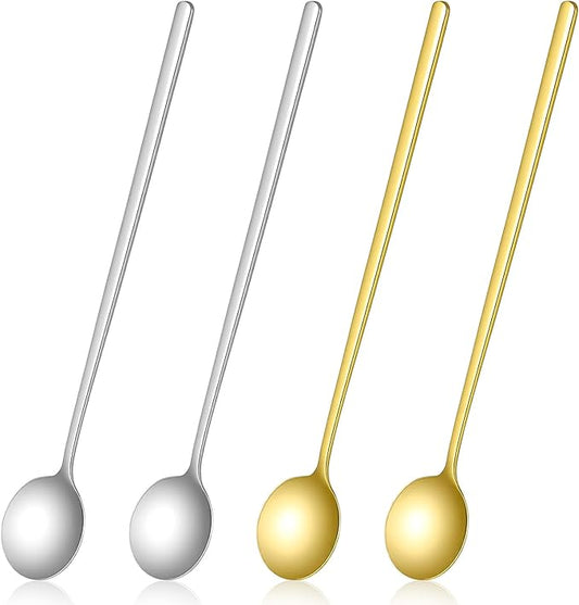 4 PCS Coffee Spoons Stainless Steel, 6.7 Inch Hot Chocolate Spoons Gold and Silver Cocktail Spoon, Tiny Ice Cream Spoon Tea Silver, Coffee Bar Accessories for Christmas Stirring Tea Desserts, Etc