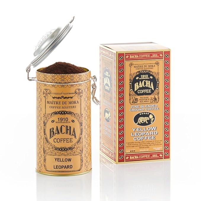 Bacha Coffee | Yellow Leopard Fine Blended, Ground Beans, Medium Roast, 100% Arabica Specialty Coffee, 250g Autograph Collection, Gift Box