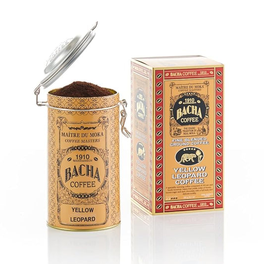 Bacha Coffee | Yellow Leopard Fine Blended, Ground Beans, Medium Roast, 100% Arabica Specialty Coffee, 250g Autograph Collection, Gift Box