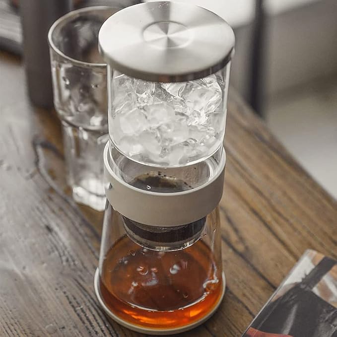 Ice Drip Coffee Maker 14oz Cold Brew Coffee Smooth Dripper Slow Cold Drip Iced Coffee Concentrate Brewer with Adjustable Water Flow, Stainless Steel Filter