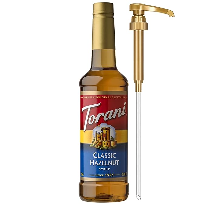 Torani Classic Hazelnut Syrup for Drinks & Desserts, Pump Included, 25.4 Fl Oz