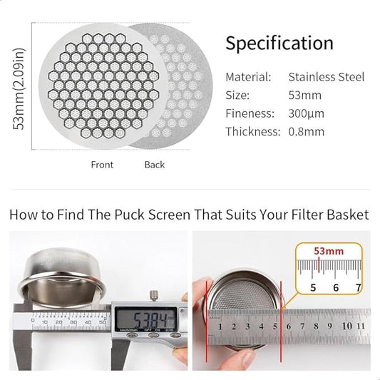 watchget 53mm Espresso Puck Screen Reusable Mesh Coffee Filter 0.8mm Thickness Puck Screen Stainless Steel Lower Shower Screen for 53mm Protafilter Basket