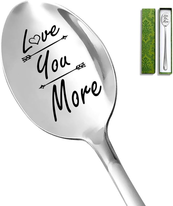 Love You More Spoon, Funny Stainless Steel Coffee Ice Cream Spoon, Gifts for Coffee Lovers, Men, Women, Husband, Wife, Valentines Birthday Christmas Gift
