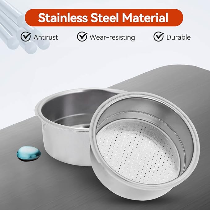Stainless Steel Coffee Filter, 51mm Double Layer Pressurized Filter Basket Espresso Filter Basket Espresso Machine Parts for Portafilter Coffee Machine(Double Cup)