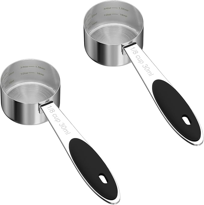 LEIFENY 2PCS 1/8CUP(30ml) Dog Cat Food Scoop, Stainless Steel Measuring Cup, Metal Pet Scooper with Inner Precision Scale Measurement