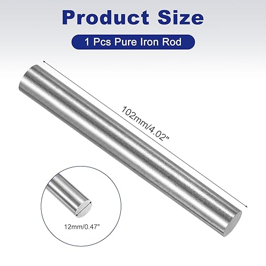PATIKIL Pure Iron Bar, 0.47" Diameter 4.02" Length Iron String Rod Steel Stick DIY Craft Supplies for Crafting Science Lab Testing