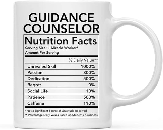 Andaz Press Funny 11oz. Ceramic Coffee Tea Mug Thank You Gift, Guidance Counselor Nutritional Facts, 1-Pack