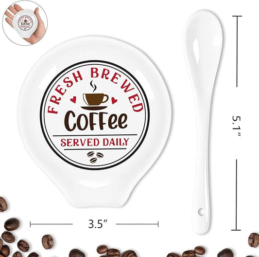 Funny Coffee Colored Pattern Ceramic Coffee Spoon Holder-Coffee Spoon Rest -Coffee Station Decor Coffee Bar Accessories-Coffee Lovers Gift for Women and Men (Fresh Brewed Coffee Served Daily)