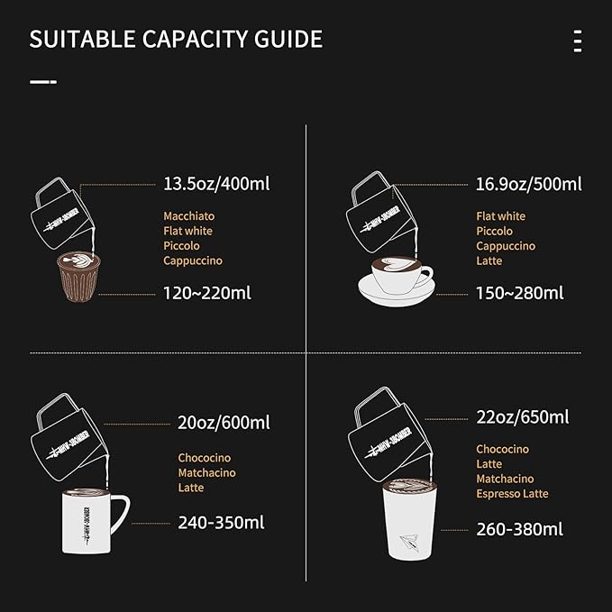 MHW-3BOMBER Espresso Steaming Pitcher Milk Frothing Pitcher Stainless Steel Milk Coffee Cappuccino Latte Art Barista Cup (5.0 Matte Black, 13.5oz/400ml), P5031B