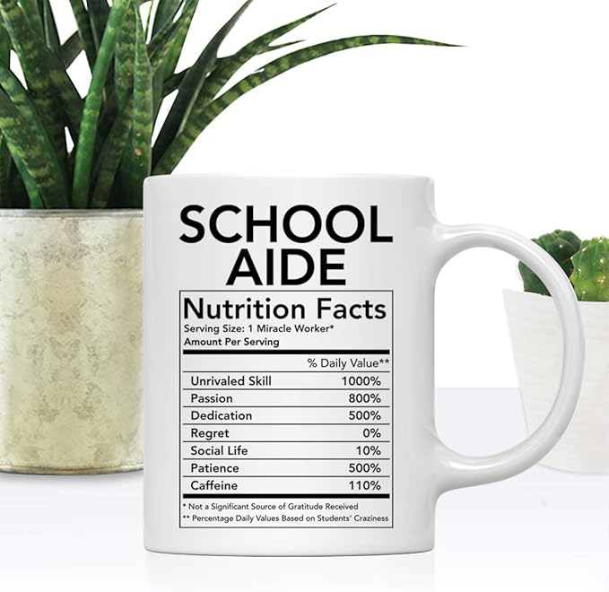 Andaz Press Funny 11oz. Ceramic Coffee Tea Mug Thank You Gift, School Aide Nutritional Facts, 1-Pack