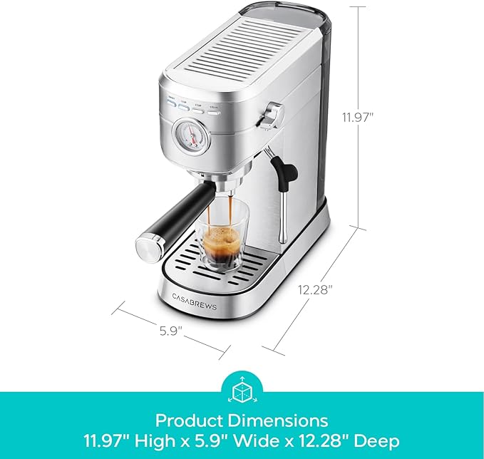 CASABREWS CM5418 Espresso Machine 20 Bar, Compact Espresso Maker with Steam Milk Frother, Stainless Steel Coffee Machine with 34oz Removable Water Tank for Cappuccino, Gift for Women or Men, Silver
