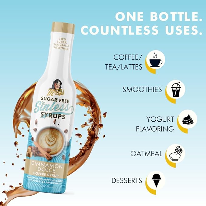 Sugar Free Cinnamon Dolce Coffee Syrup - Stevia Based, No Sugar Alcohols or Sucralose, No Artificial Sweeteners, Natural Ingredients, Coffee Tea Cocoa Dessert, Keto Friendly, 1 Pack