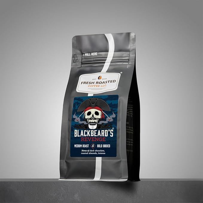 Fresh Roasted Coffee, Blackbeard's Revenge, 12 oz, Medium Roast, Kosher, Whole Bean
