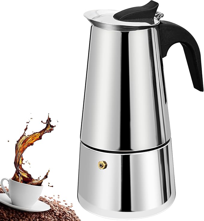 9 Cup Stovetop Espresso Maker Stainless Steel Moka Pot Stove Top Percolator Italian Coffee Makers Capable Mocha Greca Machine Cafe Classic Induction Cookers for Home and Camping 450ml 15oz