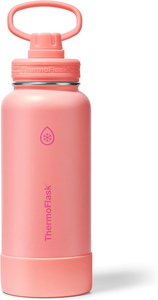 ThermoFlask 32 oz Double Wall Vacuum Insulated Stainless Steel Water Bottle with Spout Lid, Sunkissed Coral