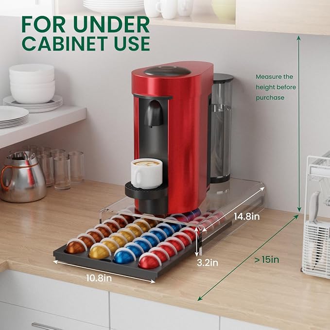 Coffee Pods Storage for Nespresso Vertuo Capsules Organizer, with Arcylic Top & Plastic Drawer, Holds 40 Pods