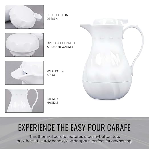 OCS Parts Set of 6 Easy Pour Thermal Coffee Carafes | 8-Inch Insulated Hot and Cold Beverage Pitcher Server for Coffee, Tea, Hot Chocolate and Water with | 20-Ounce | White