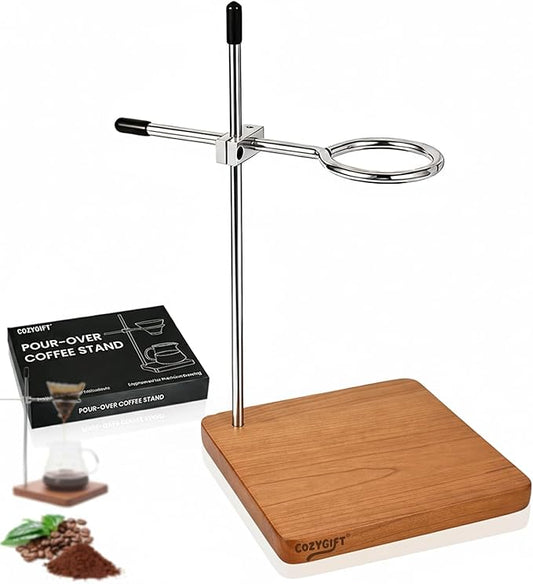 COZYGIFT Pour Over Coffee Stand with Solid Cherry Base, Adjustable Coffee Dripper Stand, Wooden Brewing Station, Cone Holder, Elegant Gift for Brew Enthusiasts, Home Barista & Kitchen Décor