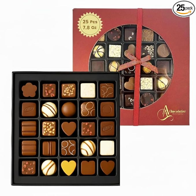 Andy Anand Chocolatier Belgian Chocolate Truffles Gift Box Handcrafted Gourmet Chocolate European Imported Chocolate Truffles Perfect as Chocolate Gifts For Women (25 Pcs,7.8 Oz)