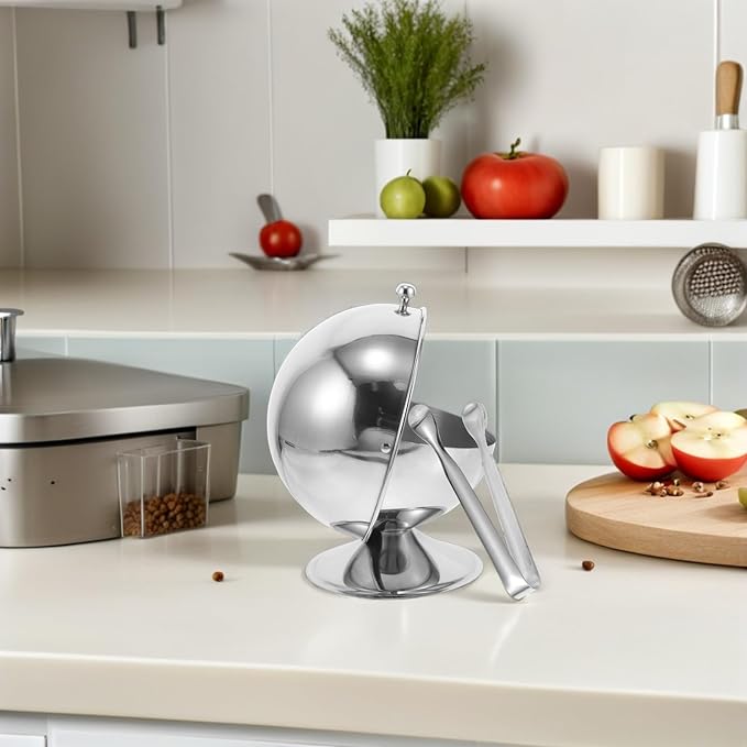 Stainless Steel Sugar Cube Holder with Roll-top Lid and Tongs Square Seasoning Jar for Tea Coffee Sugar for Home and Office Use