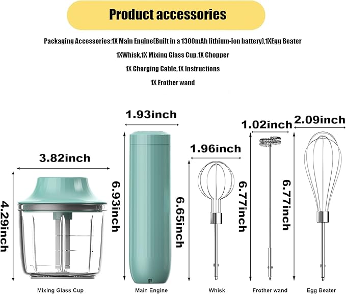 4-in-1 Handheld Frother, Coffee Frother Handheld, Electric Whisk, Milk Frother Wand for Coffee, Matcha, Electric Hand Mixer, Mini Onion Chopper 10Oz, Small Cordless Hand Blender, 4 Speed