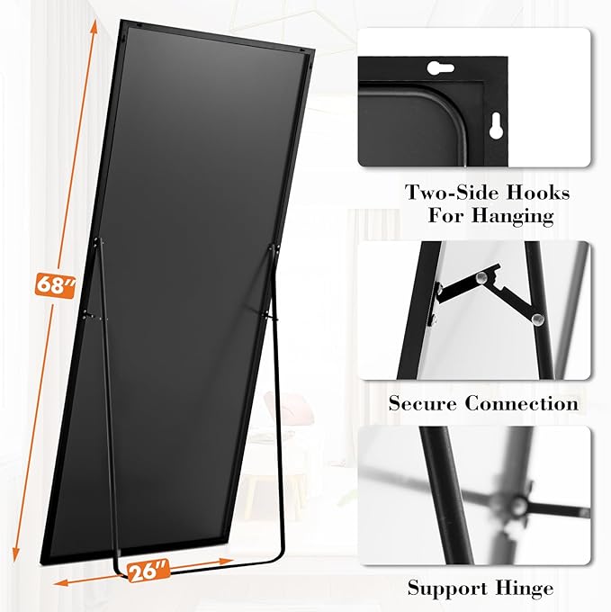 NEWBULIG Full Length Mirror, Upgraded Body Wall Mirrors with Shatter-Proof Glass, Floor Standing Mirror, Home Wall Decor
