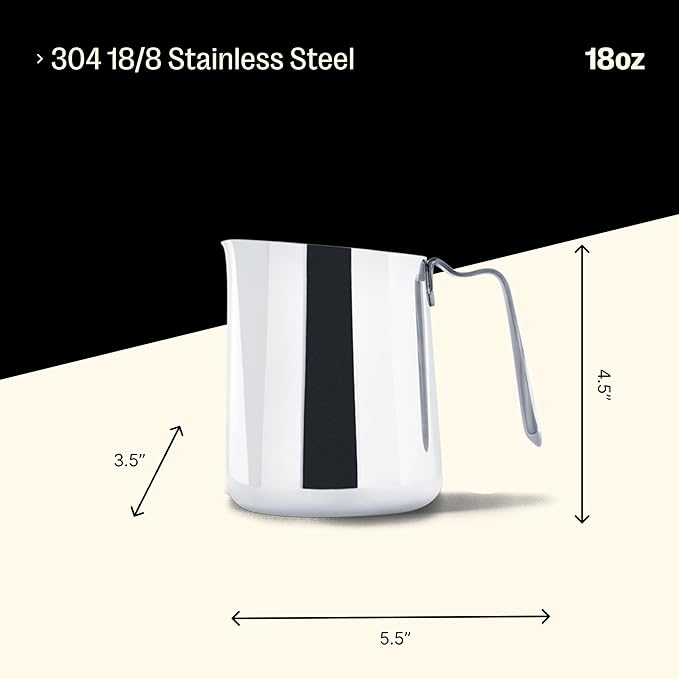 Fellow Eddy Steaming Pitcher - Milk Frother Pitcher with Fluted Spout, Premium Barista Tools for Precision Latte Art, 18/8 Stainless Steel, Graphite, 18oz Jug